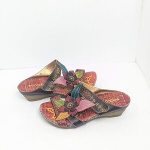 Socofy leather floral sandals
